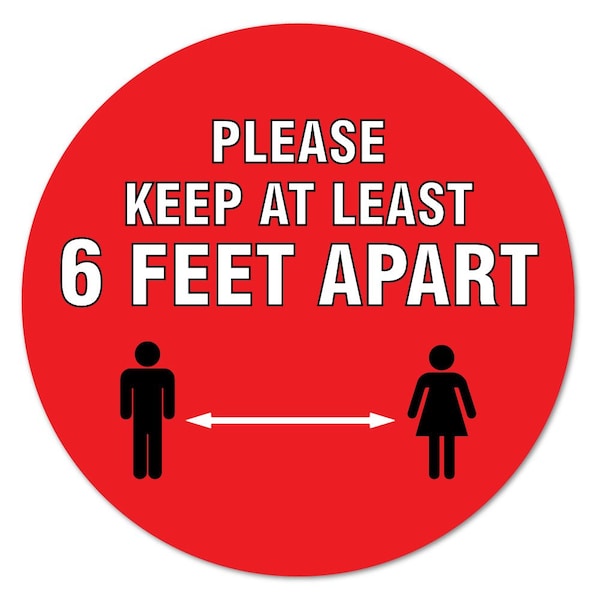 Please Keep At Least 6 Ft Non-Slip Floor Graphic, 12PK, 7 in L, 7 in H, FD-2-C-7-12PK-99997